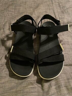Dansko Black Strap Sandals with White Trim